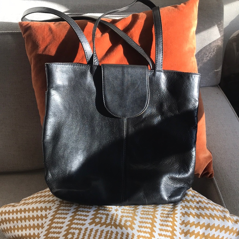 Black 100% real leather tote bag style purse